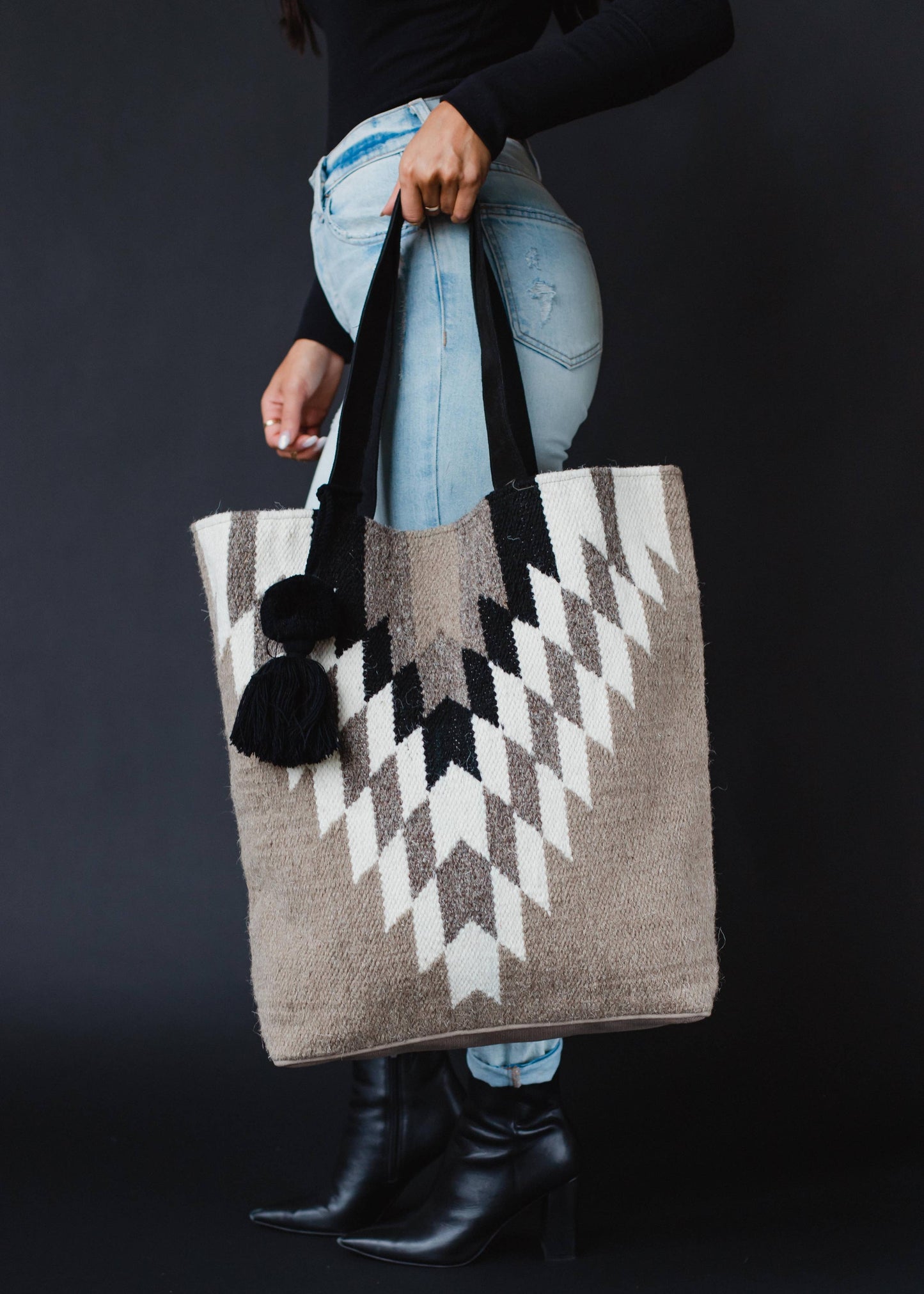 Taupe, Cream & Black Aztec Tote