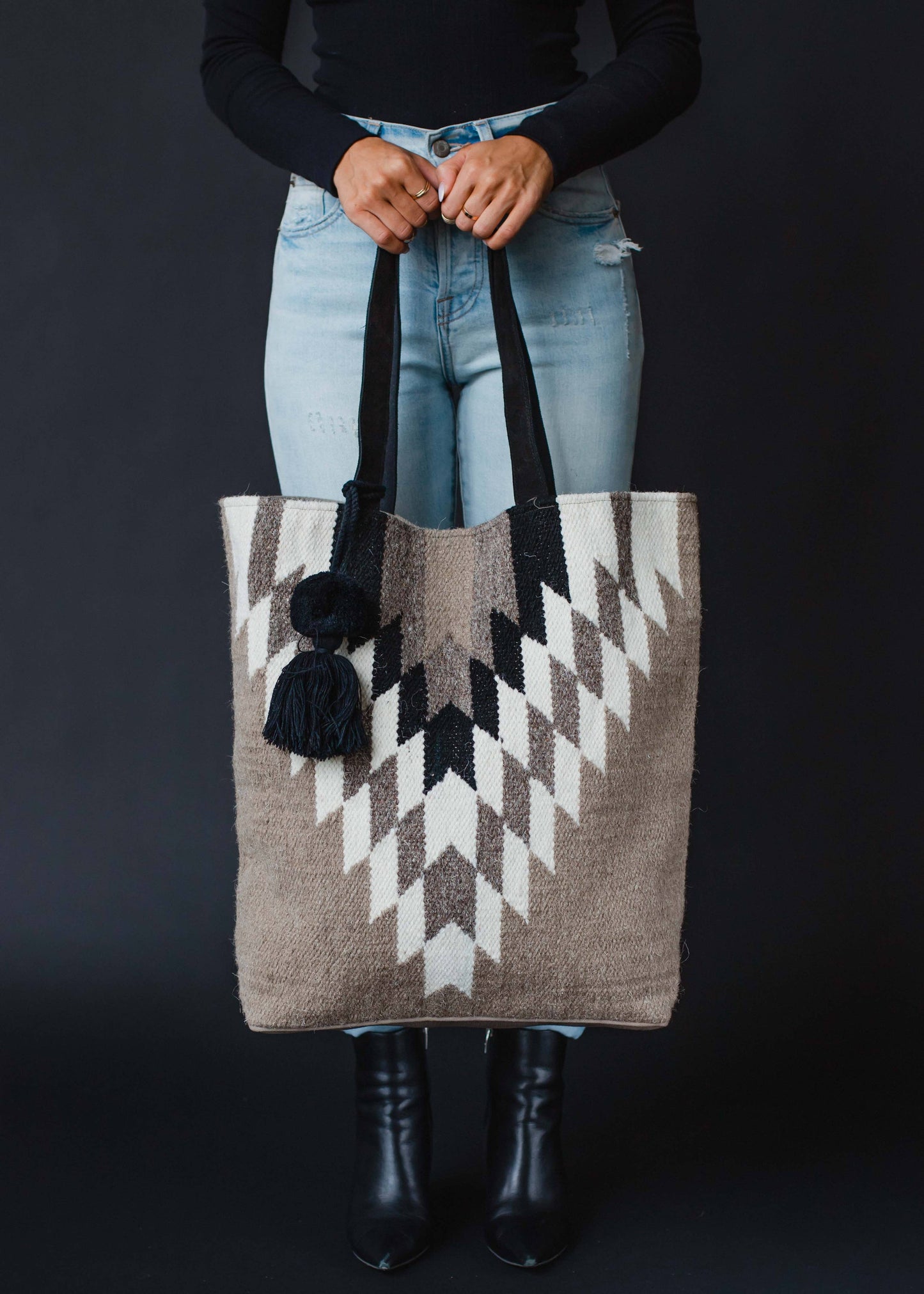 Taupe, Cream & Black Aztec Tote