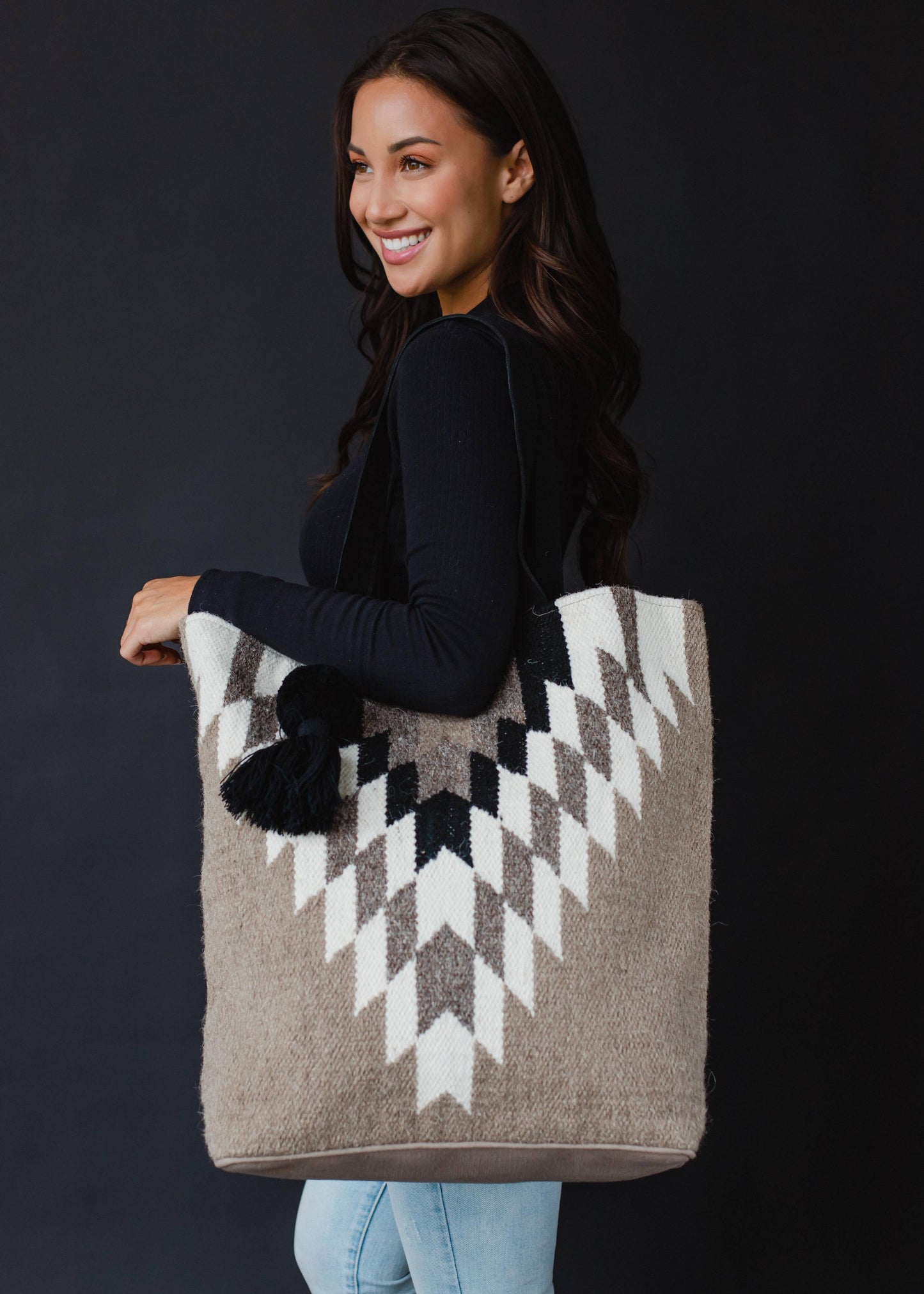 Taupe, Cream & Black Aztec Tote